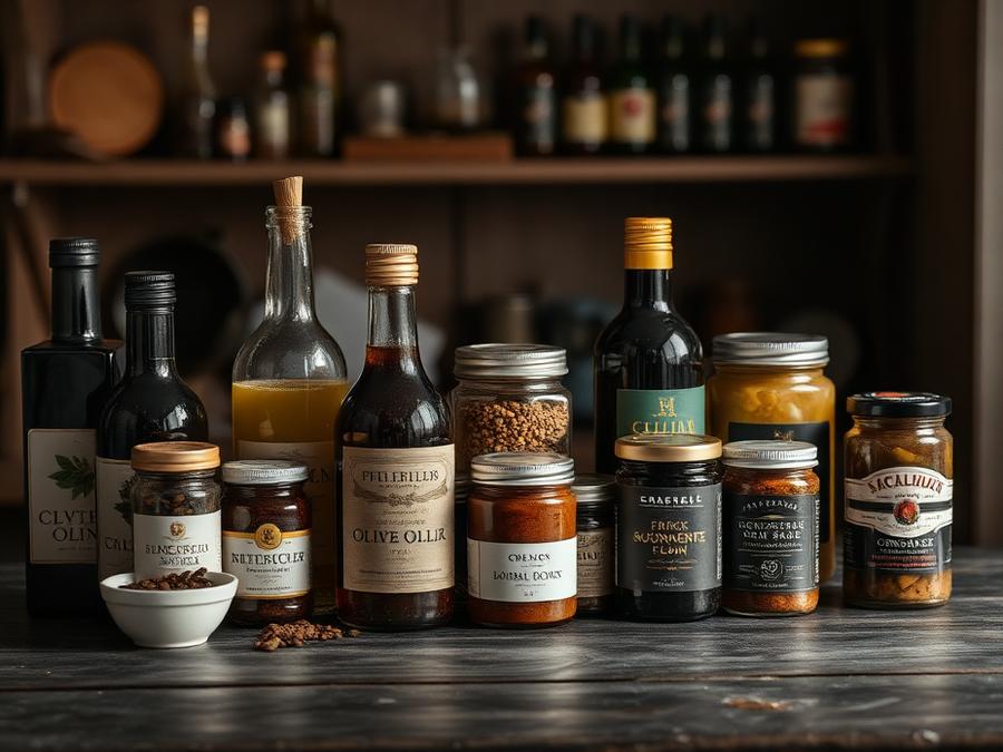 Rayon épicerie fine avec huiles, condiments et spécialités gourmandes chez Ramaut