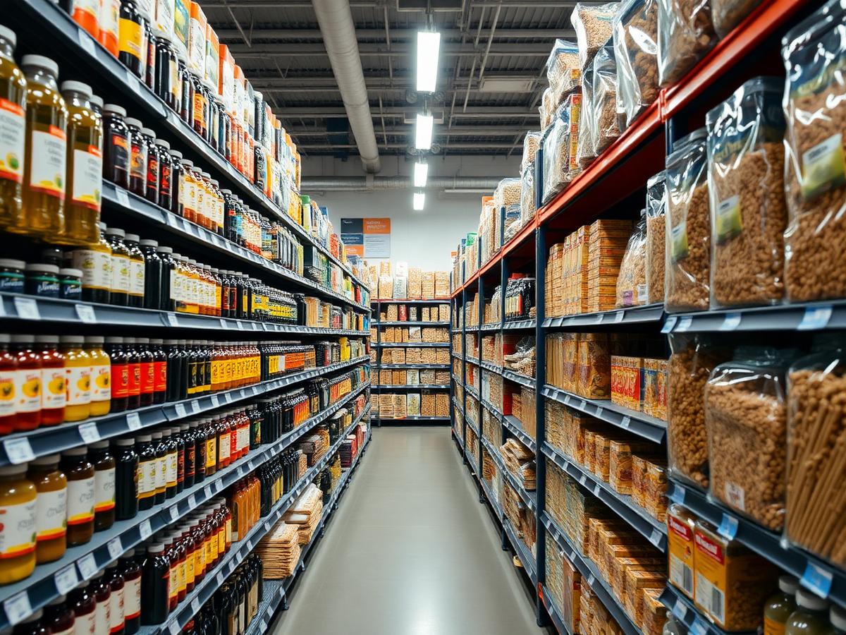 Rayons d'épicerie fine et de produits secs du magasin Ramaut de Dottignies près de Mouscron