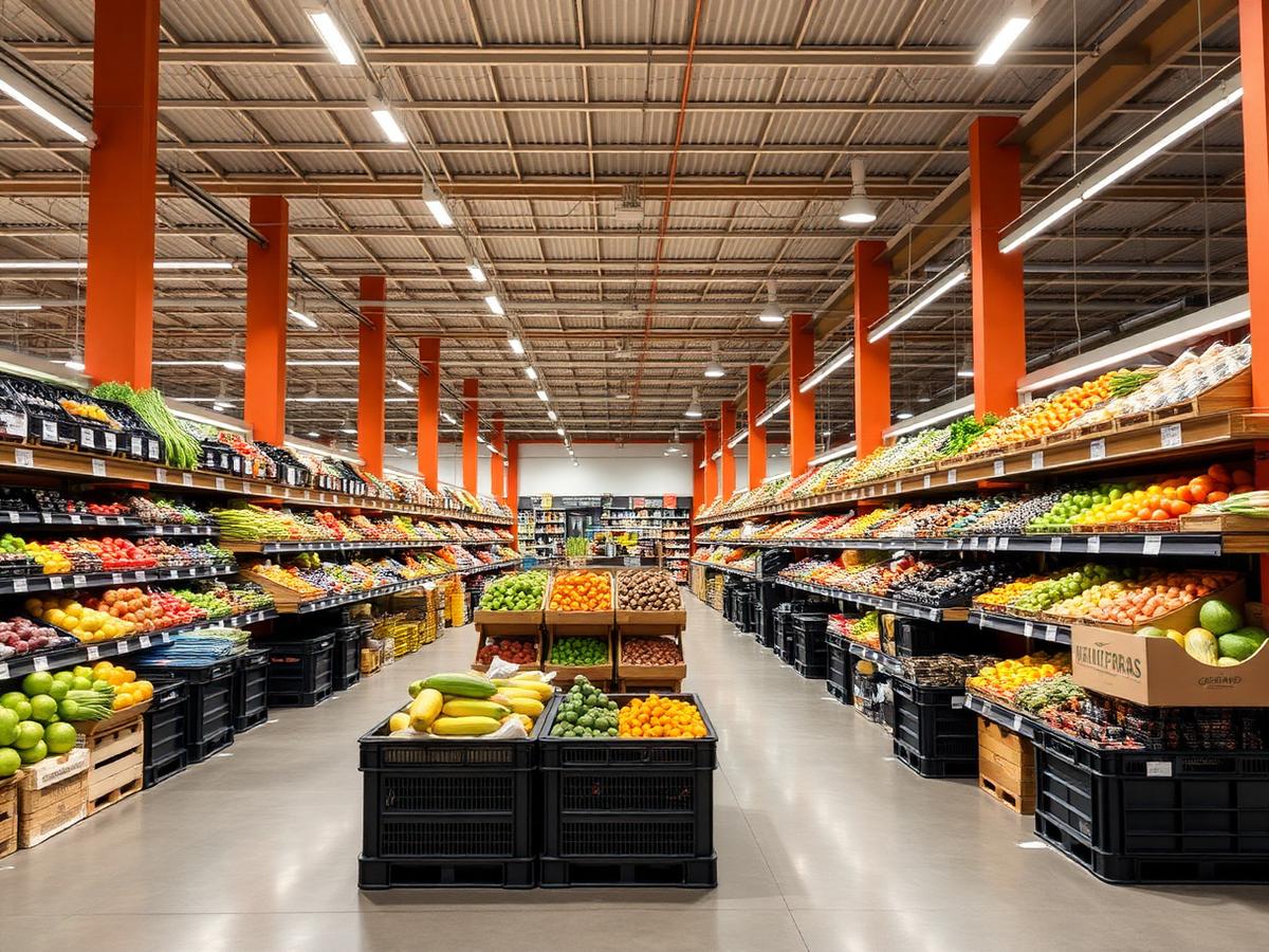 Magasin de gros alimentaire Ramaut à Quaregnon près de Mons avec ses rayons de produits frais