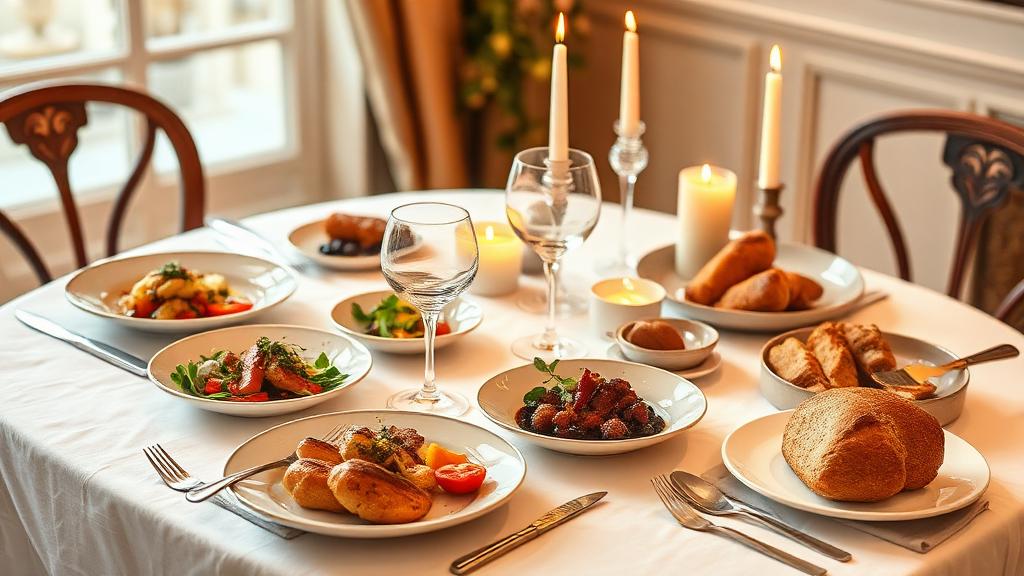 Table dressée avec des plats gourmands illustrant la newsletter de la maison Ramaut